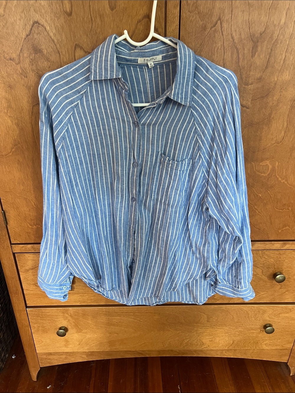 Z Supply Blue and White Vertical Stripe Button-Down Shirt